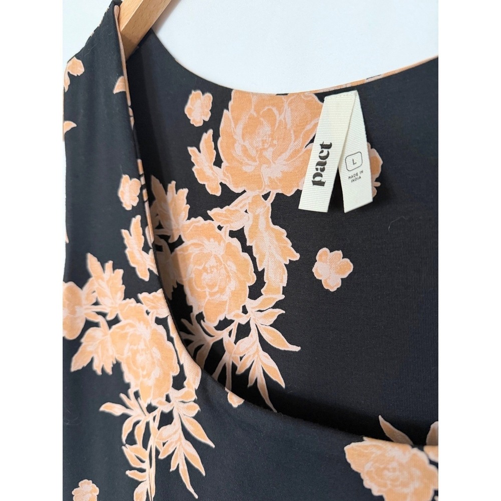 Pact Handkerchief Hem Women's L Black and Peach Sleeveless Organic Cotton Dress - Picture 4 of 9